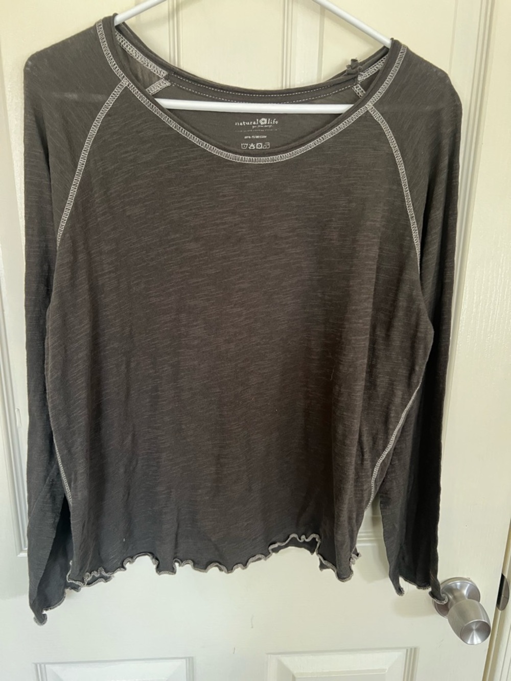 Natural Life Gray Long Sleeve Tee XL Raw Hem Boho Lightweight Top